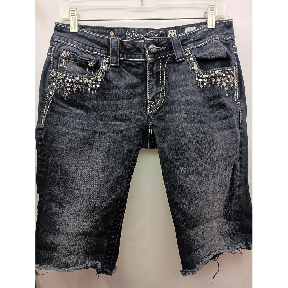 Miss me 29 denim bermuda bejeweled studded whimsigoth punk frayed skinny shorts
